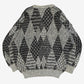MEN'S VINTAGE 1980S LEATHER PATCH PATTERNED KNITTED JUMPER - X-LARGE