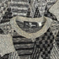 MEN'S VINTAGE 1980S LEATHER PATCH PATTERNED KNITTED JUMPER - X-LARGE