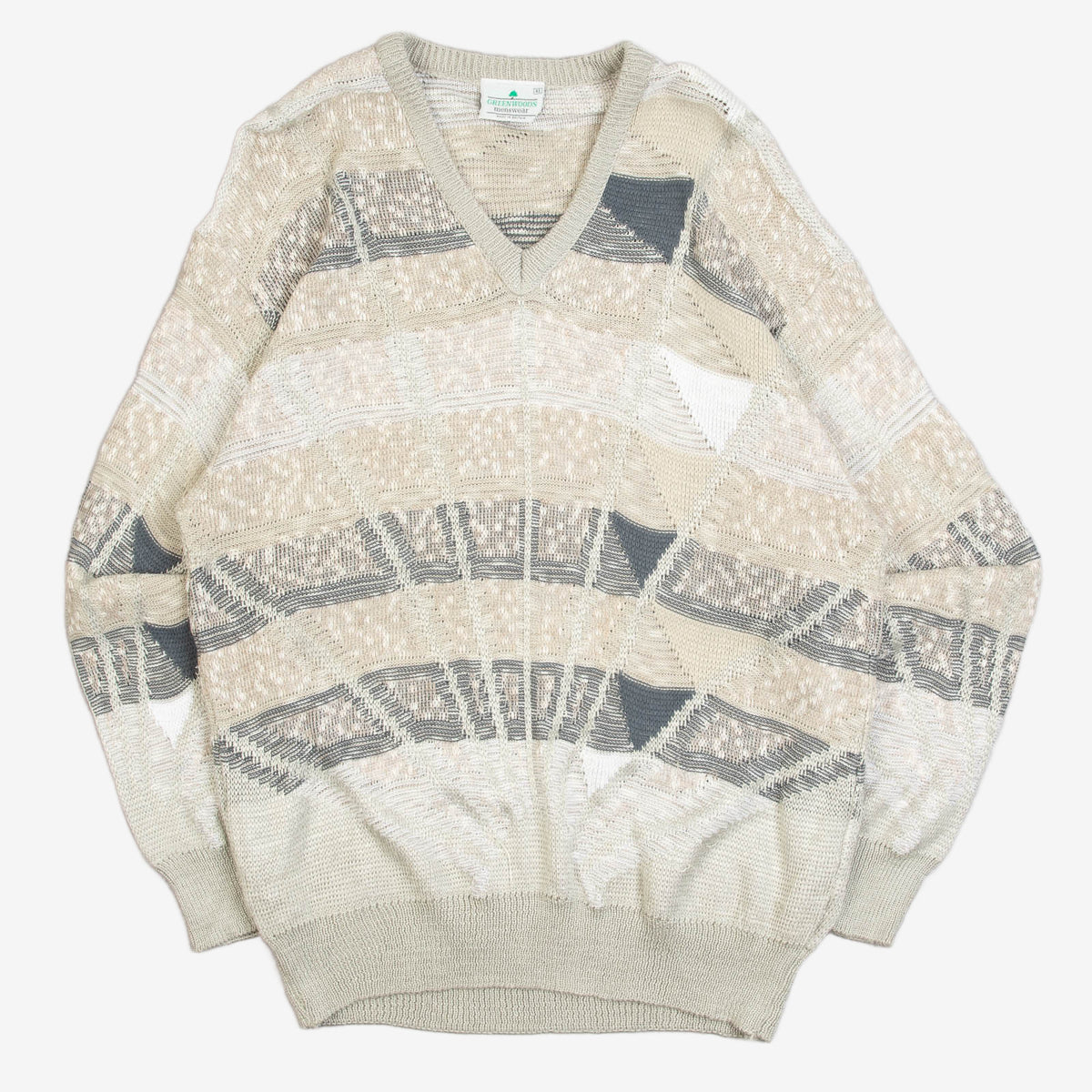 MEN'S VINTAGE 1990S PATTERNED KNITTED JUMPER - X-LARGE
