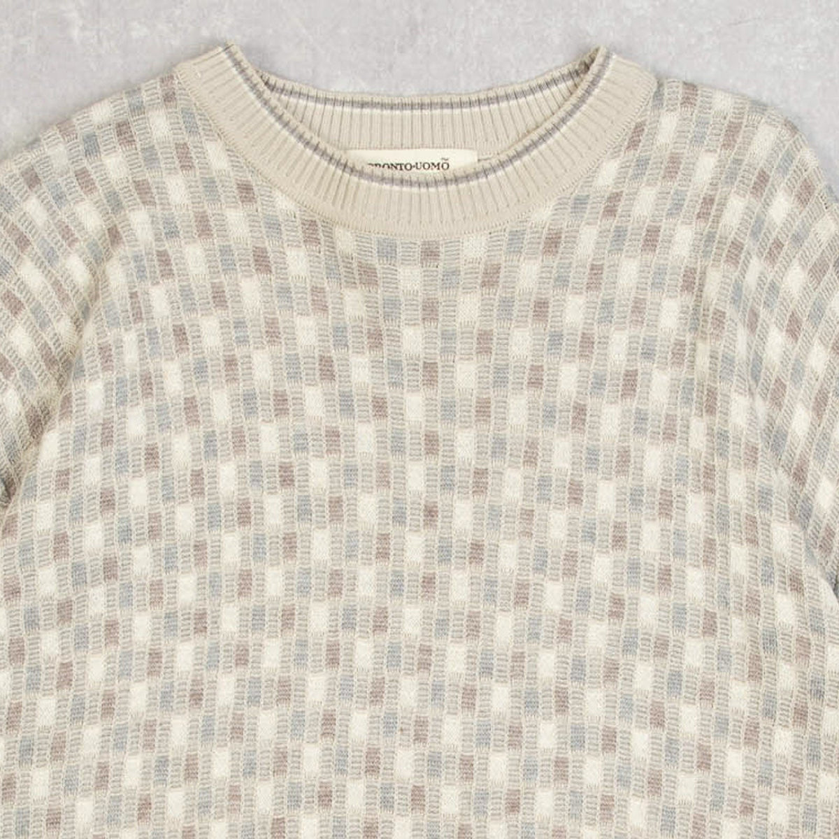MEN'S VINTAGE 1990S STRUCTURED PATTERNED KNITTED JUMPER - LARGE