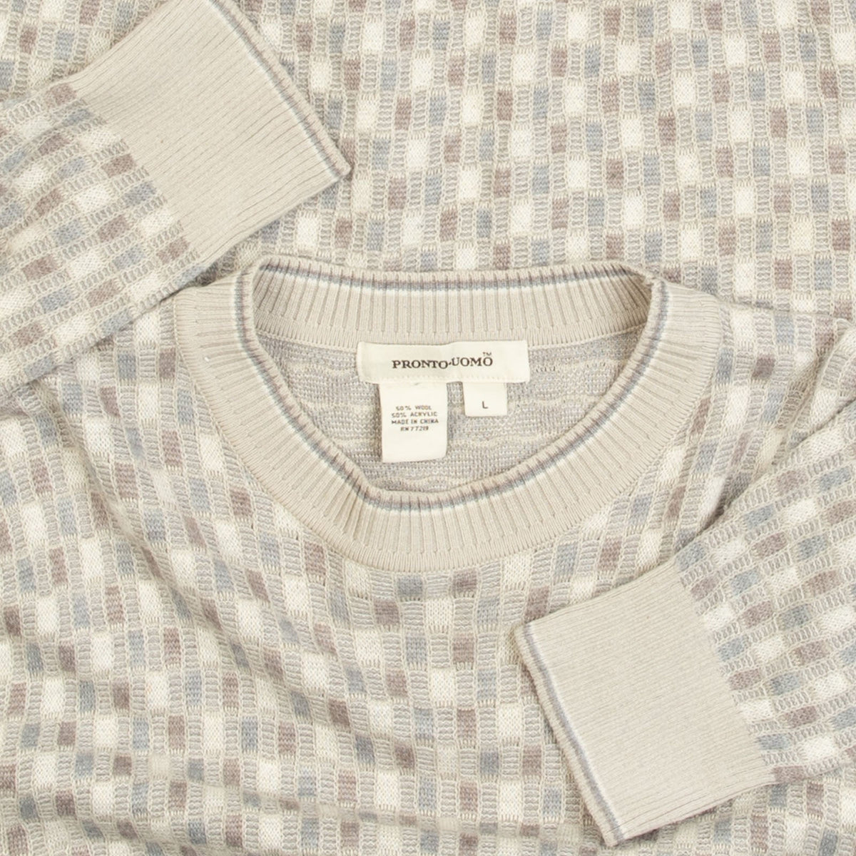 MEN'S VINTAGE 1990S STRUCTURED PATTERNED KNITTED JUMPER - LARGE
