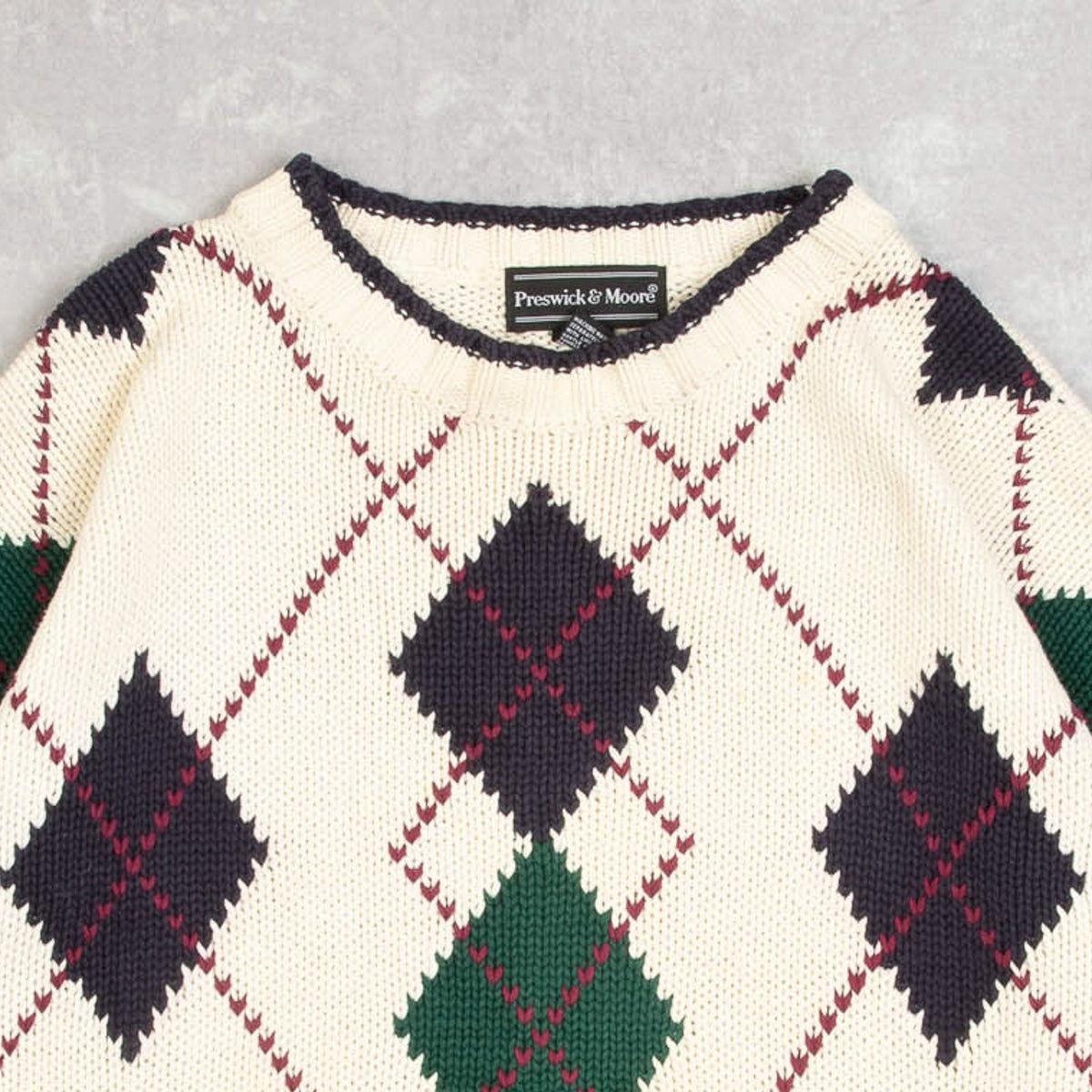 MEN'S VINTAGE 1990S ARGYLE PATTERNED KNITTED JUMPER - LARGE