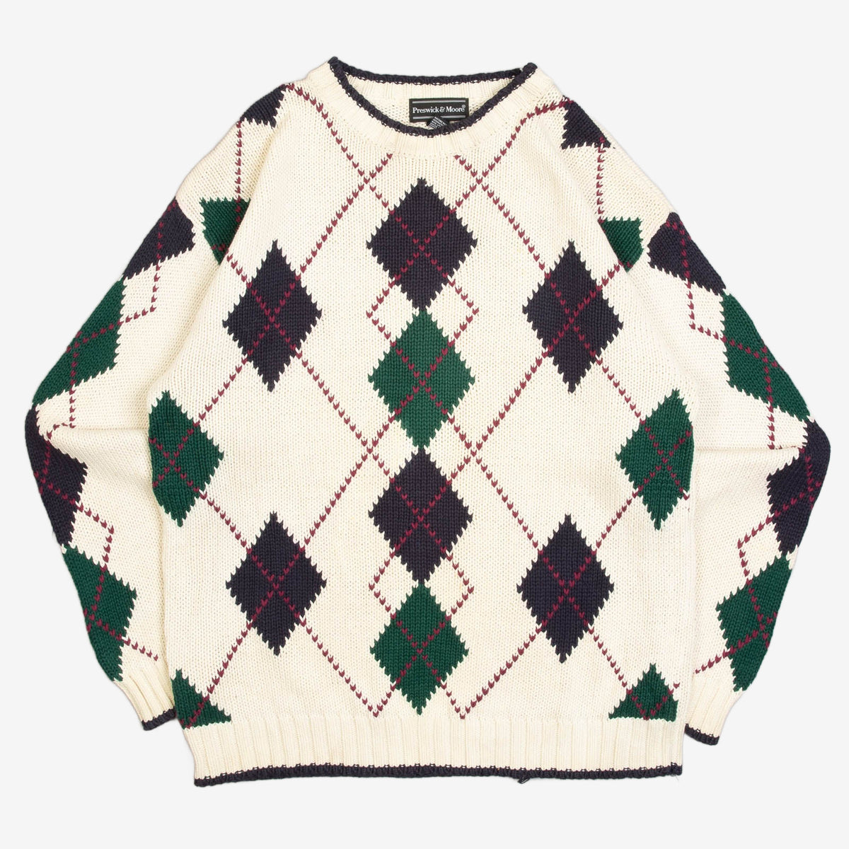 MEN'S VINTAGE 1990S ARGYLE PATTERNED KNITTED JUMPER - LARGE