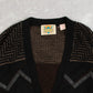 MEN'S VINTAGE 1980S LEATHER PATCH PATTERNED KNITTED CARDIGAN - MEDIUM