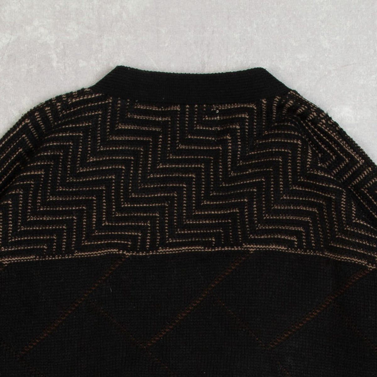 MEN'S VINTAGE 1980S LEATHER PATCH PATTERNED KNITTED CARDIGAN - MEDIUM