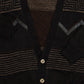MEN'S VINTAGE 1980S LEATHER PATCH PATTERNED KNITTED CARDIGAN - MEDIUM
