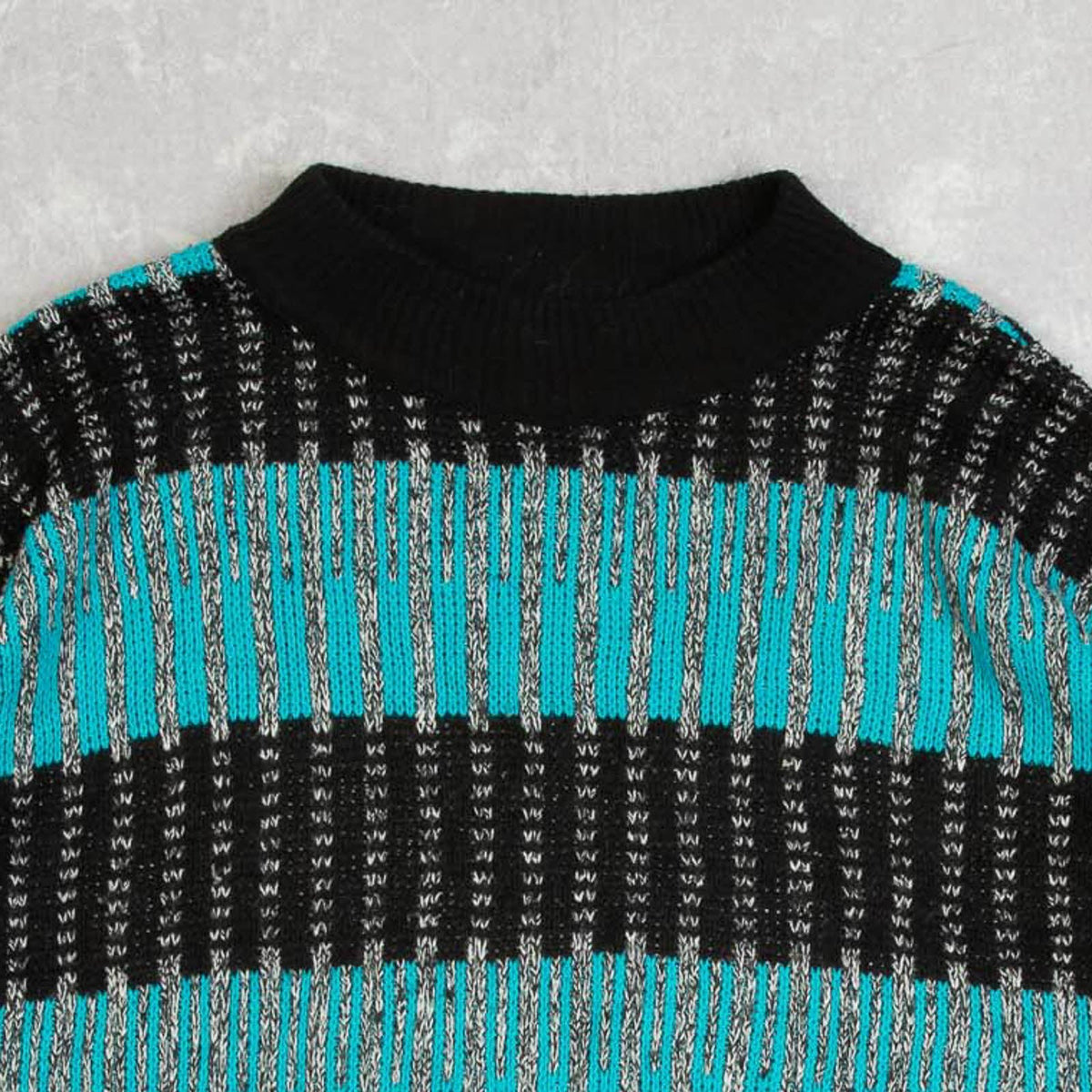 MEN'S VINTAGE 1980S STRIPED KNITTED JUMPER - LARGE