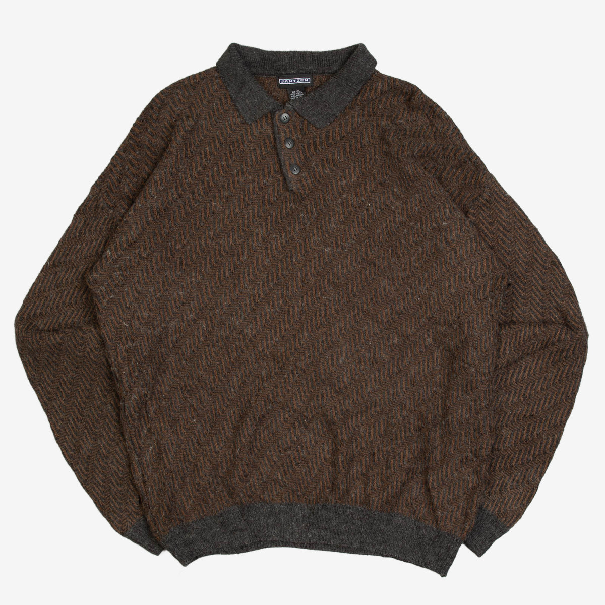 MEN'S VINTAGE 1990S STRUCTURED KNITTED POLO JUMPER - LARGE