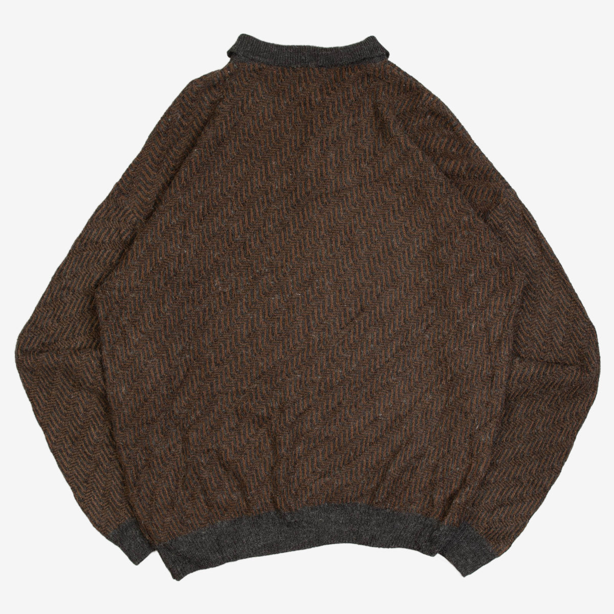 MEN'S VINTAGE 1990S STRUCTURED KNITTED POLO JUMPER - LARGE