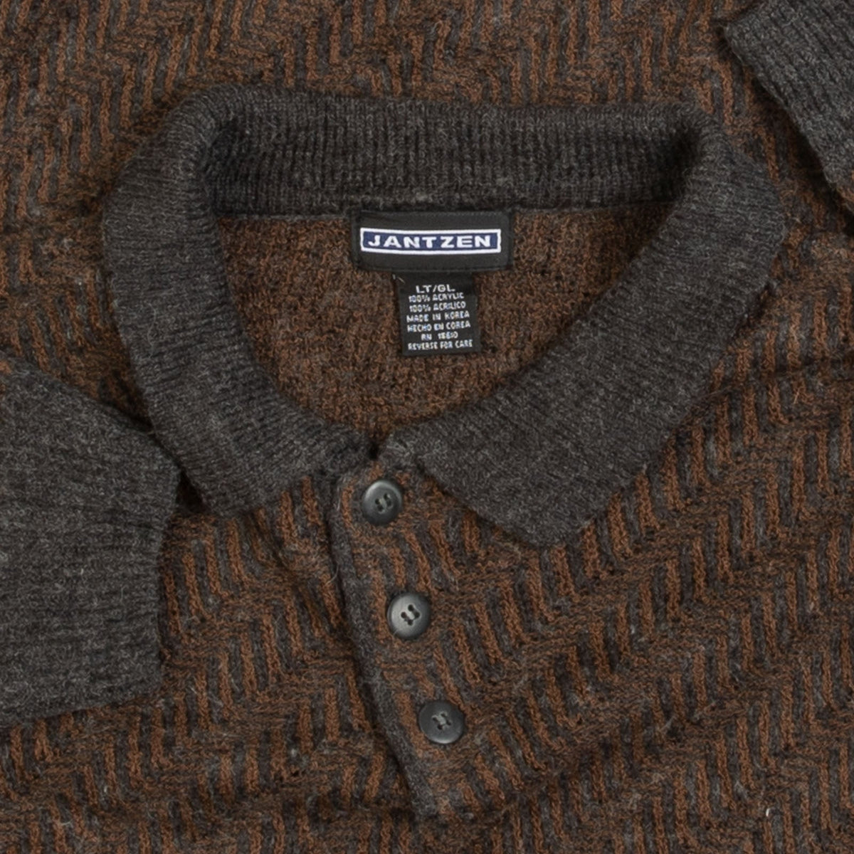 MEN'S VINTAGE 1990S STRUCTURED KNITTED POLO JUMPER - LARGE