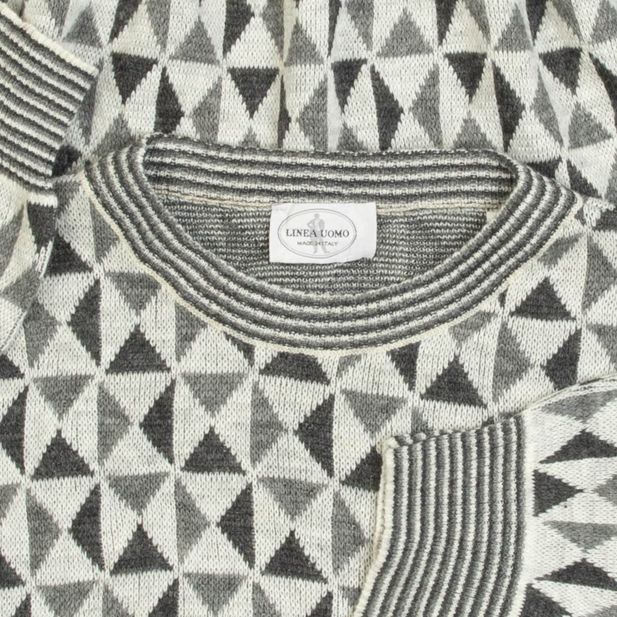 MEN'S VINTAGE 1980S PATTERNED KNITTED JUMPER - LARGE
