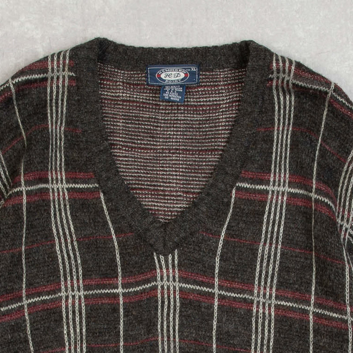 MEN'S VINTAGE 1990S CHECKED KNITTED JUMPER - X-LARGE