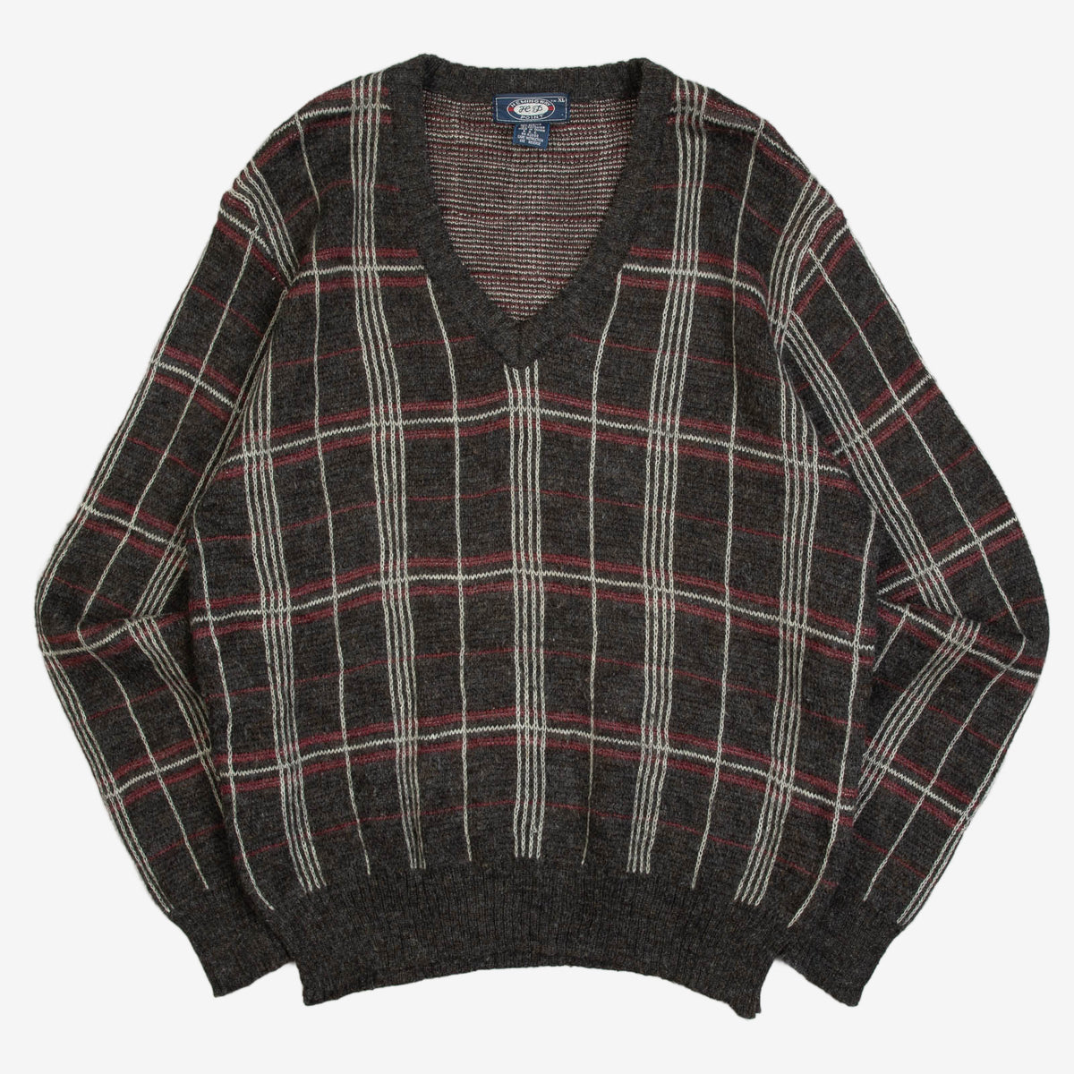 MEN'S VINTAGE 1990S CHECKED KNITTED JUMPER - X-LARGE