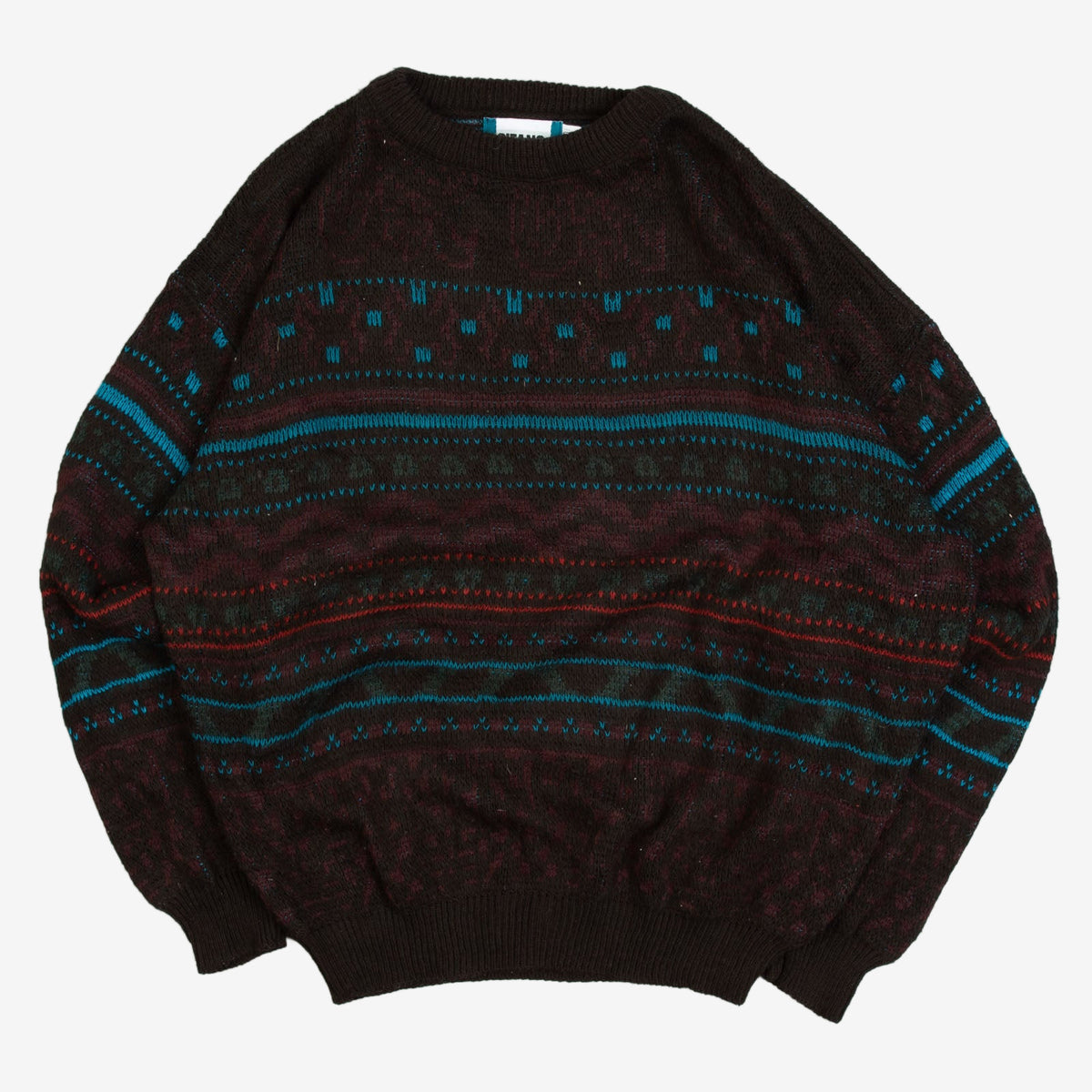 WOMEN'S VINTAGE 1990S STRIPED PATTERNED KNITTED JUMPER - LARGE