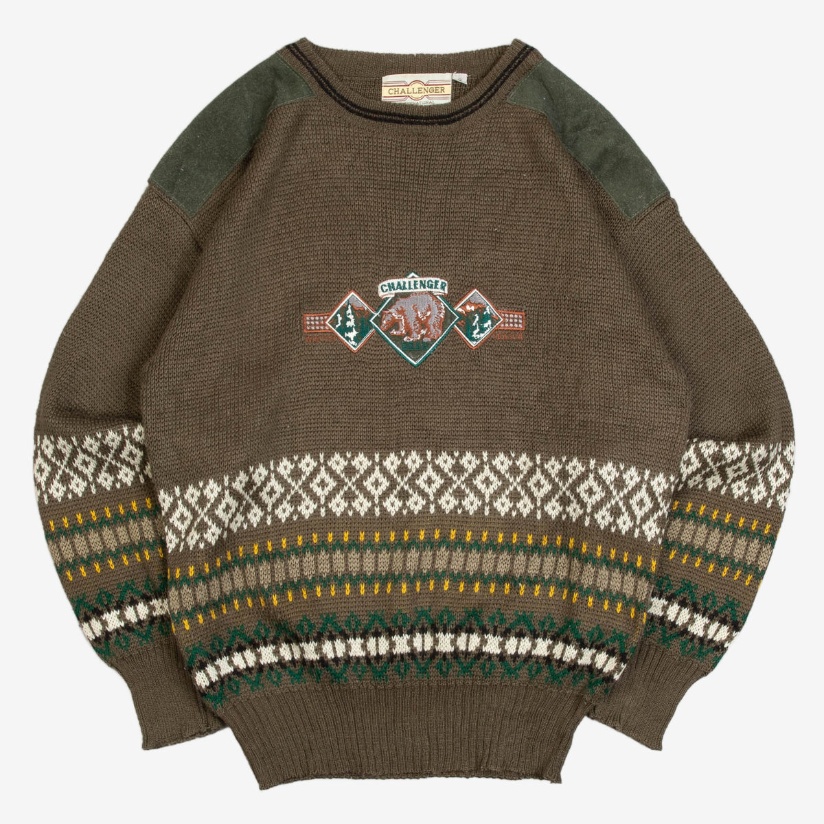 MEN'S VINTAGE 1990S EMBROIDERED PATTERNED KNITTED JUMPER - MEDIUM