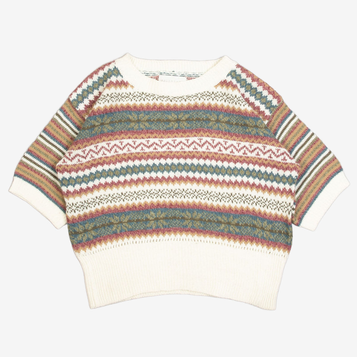 WOMEN'S VINTAGE 1990S CROPPED STRIPED PATTERNED KNITTED JUMPER - LARGE