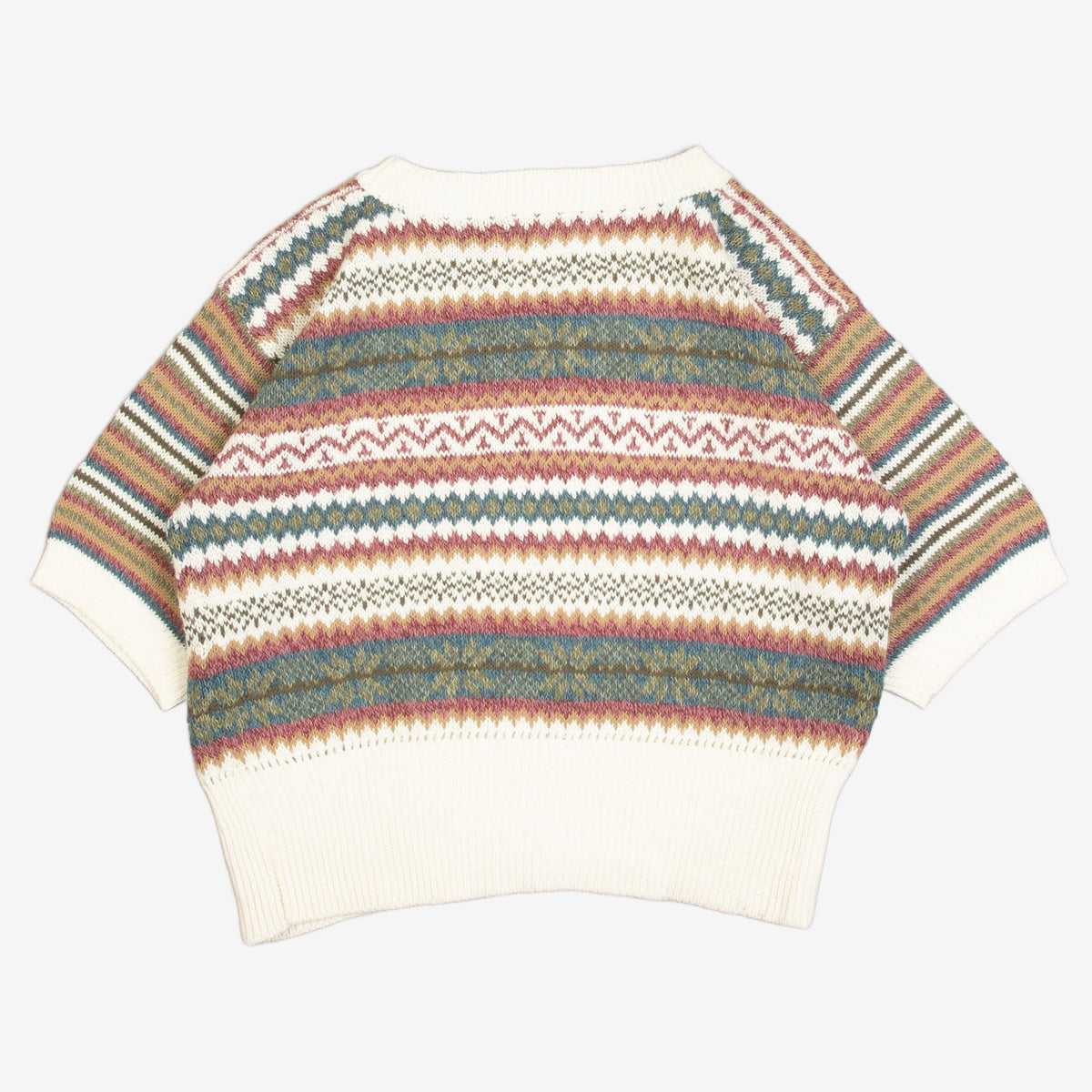 WOMEN'S VINTAGE 1990S CROPPED STRIPED PATTERNED KNITTED JUMPER - LARGE