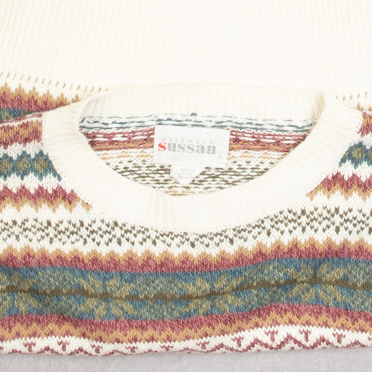 WOMEN'S VINTAGE 1990S CROPPED STRIPED PATTERNED KNITTED JUMPER - LARGE