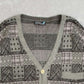 MEN'S VINTAGE 1990S PATTERNED KNITTED CARDIGAN - LARGE