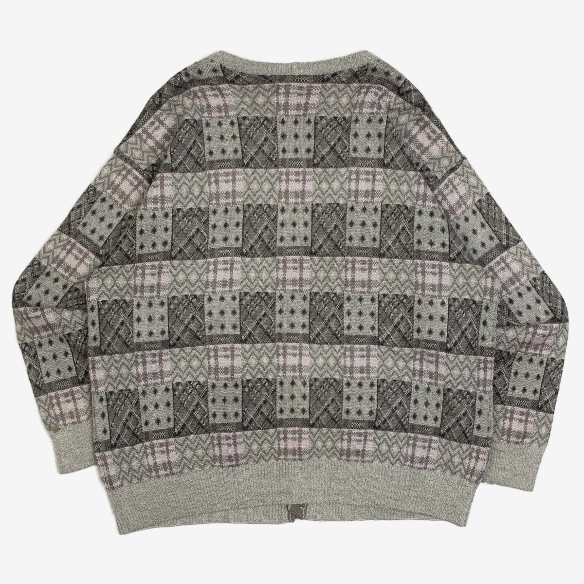 MEN'S VINTAGE 1990S PATTERNED KNITTED CARDIGAN - LARGE