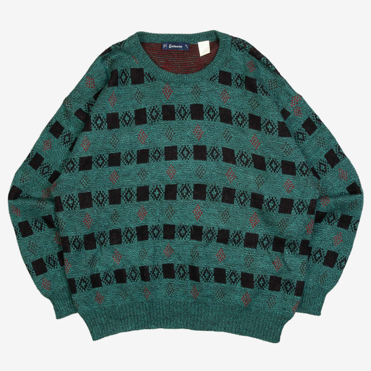 MEN'S VINTAGE 1980S PATTERNED KNITTED JUMPER - LARGE