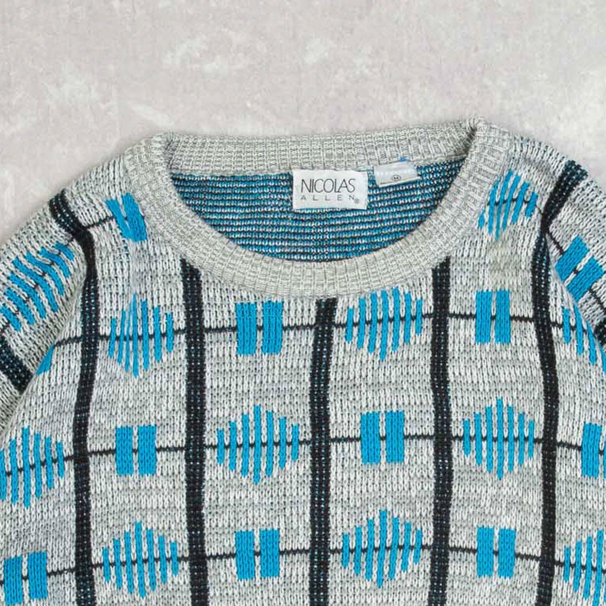 MEN'S VINTAGE 1990S PATTERNED KNITTED JUMPER - MEDIUM
