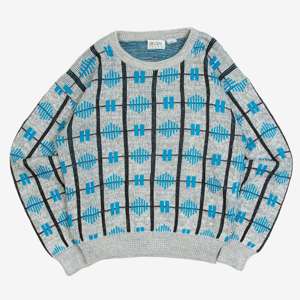 MEN'S VINTAGE 1990S PATTERNED KNITTED JUMPER - MEDIUM
