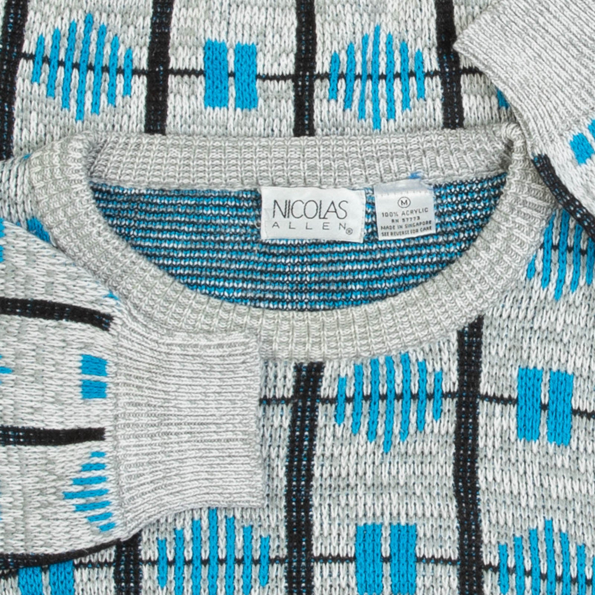 MEN'S VINTAGE 1990S PATTERNED KNITTED JUMPER - MEDIUM