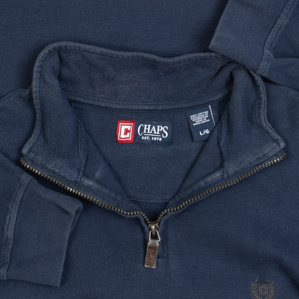 MEN'S VINTAGE 1990S CHAPS QUARTER ZIP KNITTED SWEATSHIRT - LARGE