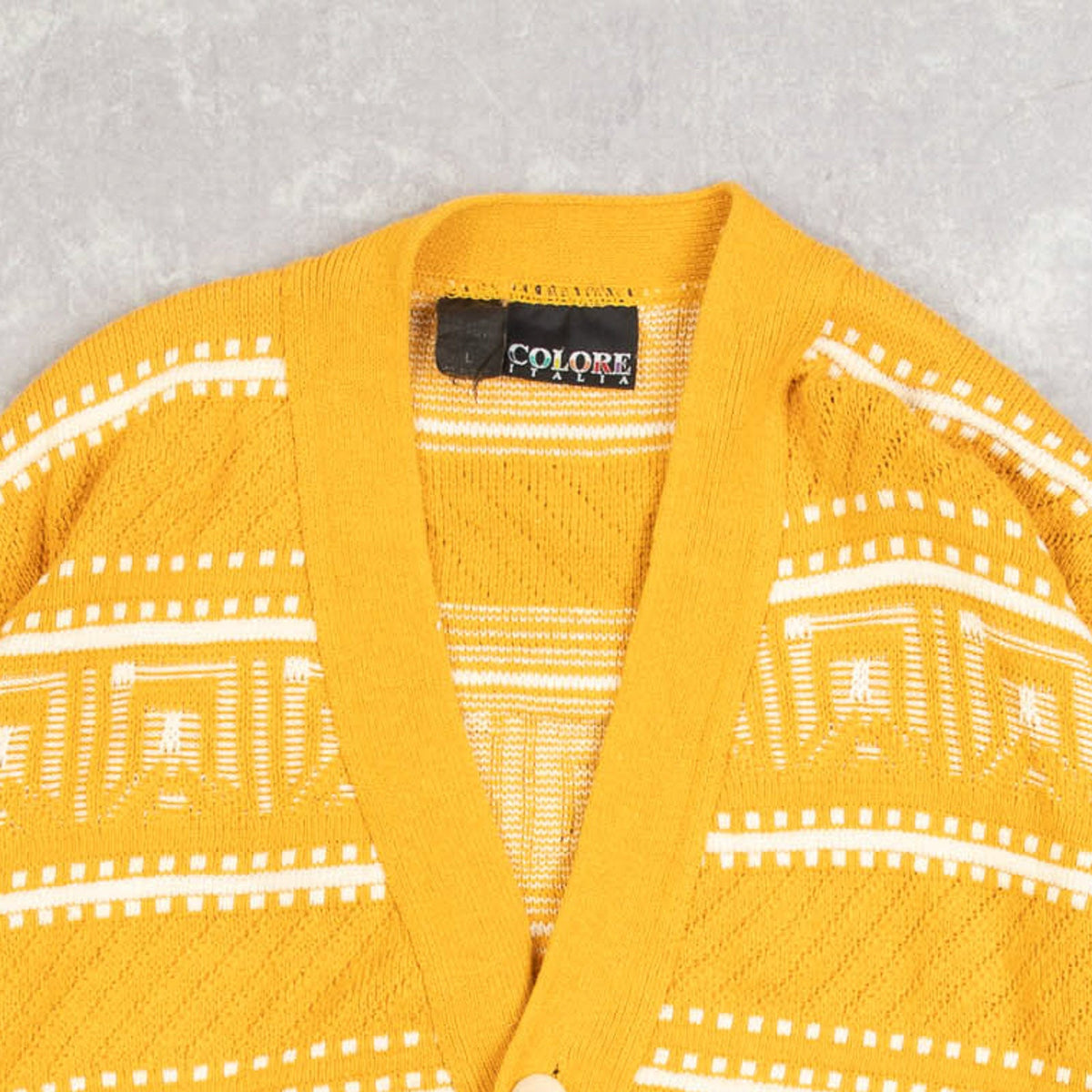 WOMEN'S VINTAGE 1980S STRUCTURED PATTERNED KNITTED CARDIGAN - LARGE