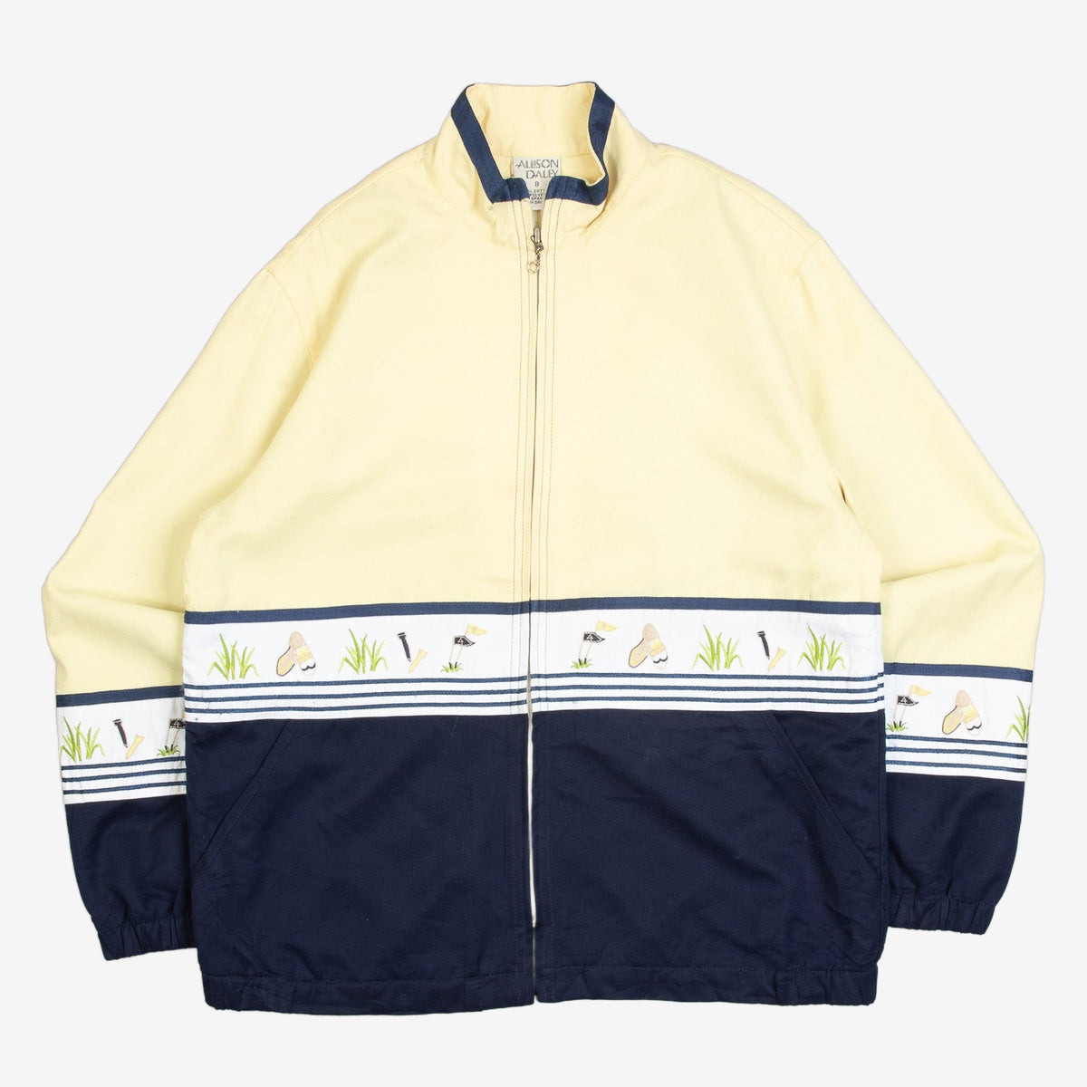 WOMEN'S VINTAGE 1990S GOLF PATTERNED FULL ZIP JACKET - LARGE