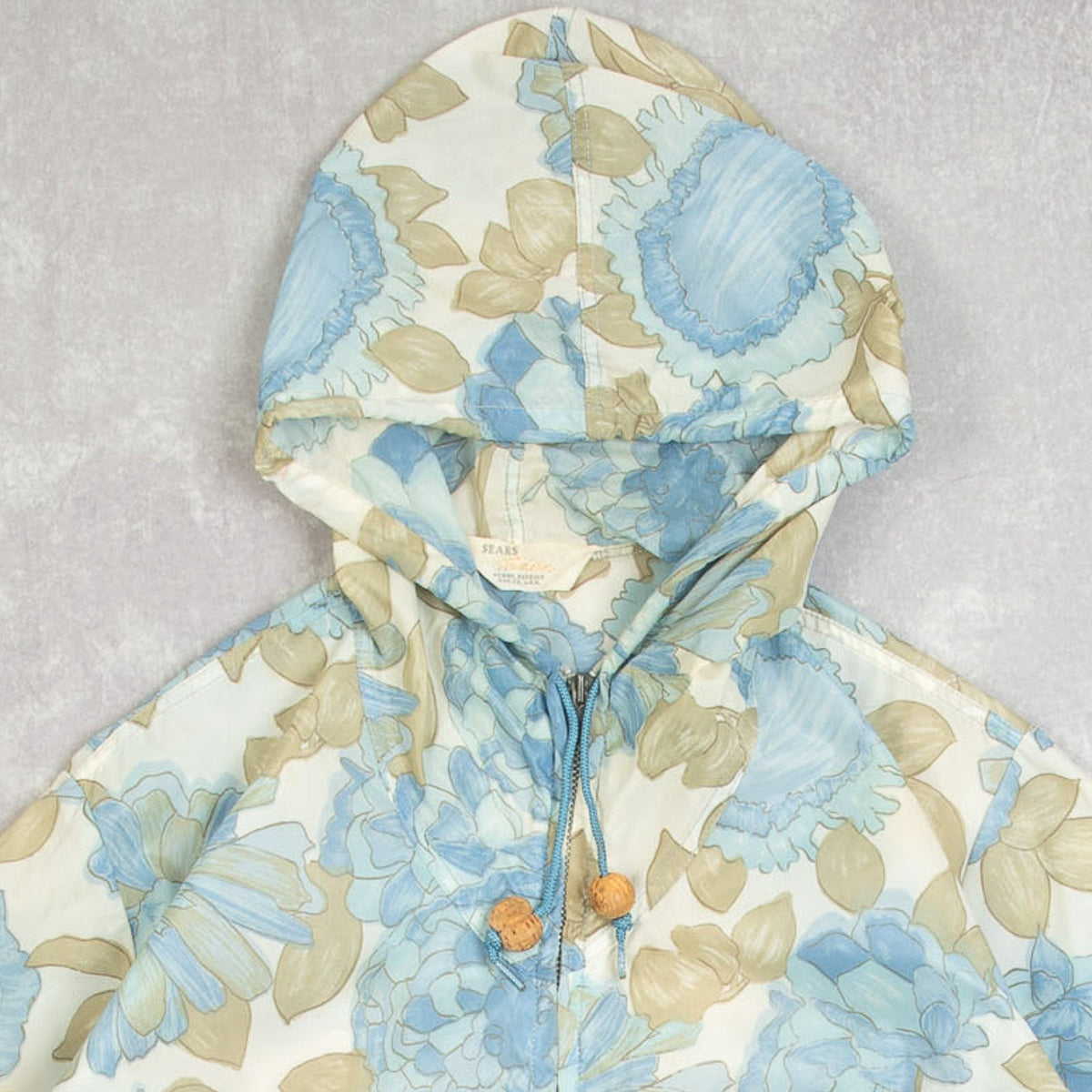 MEN'S VINTAGE 1980S SEARS HOODED FLOWER PRINT LIGHTWEIGHT JACKET - LARGE
