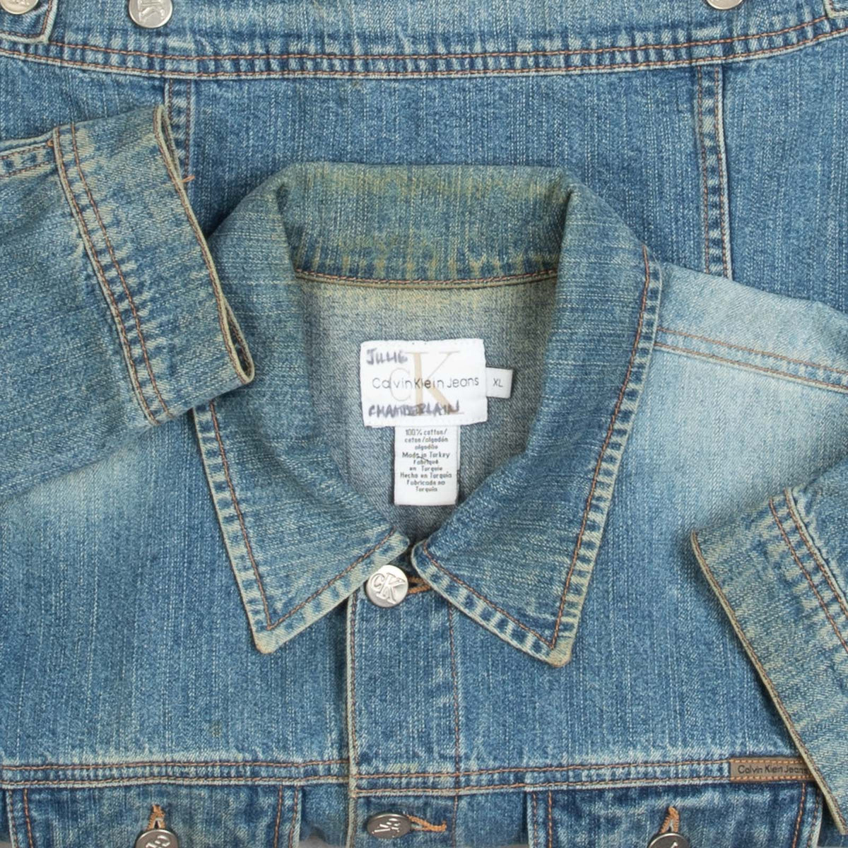 WOMEN'S VINTAGE 1990S CALVIN KLEIN DENIM FADER JACKET - X-LARGE