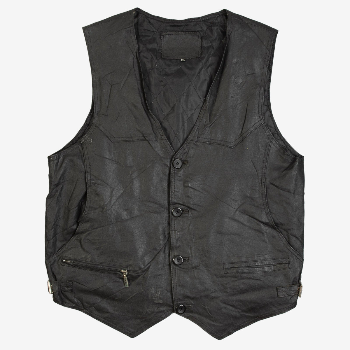 MEN'S VINTAGE 1990S LEATHER GILET JACKET - MEDIUM